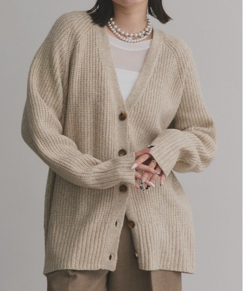 ad thie（アドティエ） カーディガン 片畦編み・Vネック MIXニット