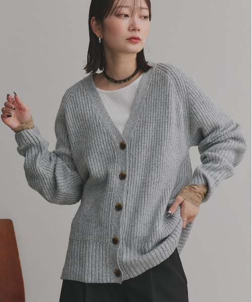 ad thie（アドティエ） カーディガン 片畦編み・Vネック MIXニット