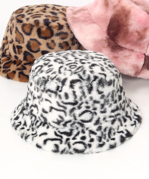 帽子 ハット 総柄フェイクファーバケットハット レディース メンズ