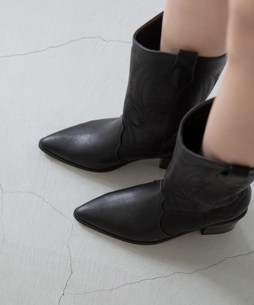 menue（メヌエ） ブーツ 刺繍入り ウエスタンブーツ レディース