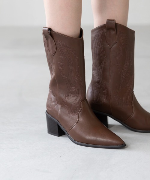 menue（メヌエ） ブーツ 刺繍入り ウエスタンブーツ レディース