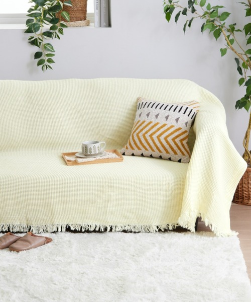 iellio ブランケット 綿素材のワッフルマルチカバー / フリンジ ソファ