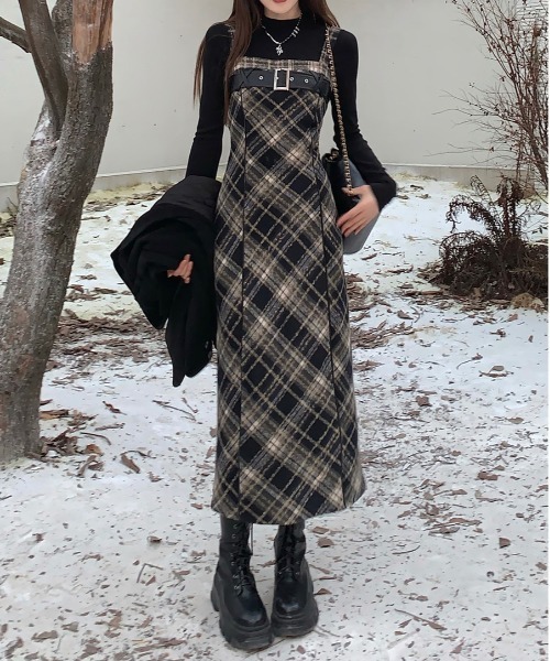 gossip!ロサンゼルス ワンピース Y2K チェック柄スイッチングロング