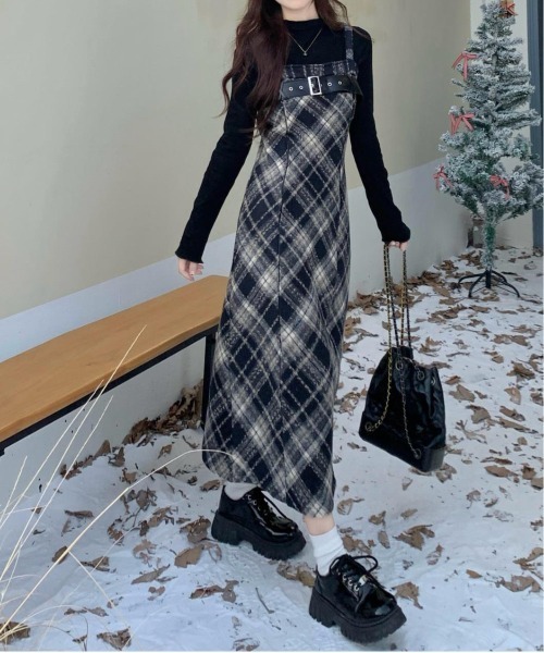 gossip!ロサンゼルス ワンピース Y2K チェック柄スイッチングロング