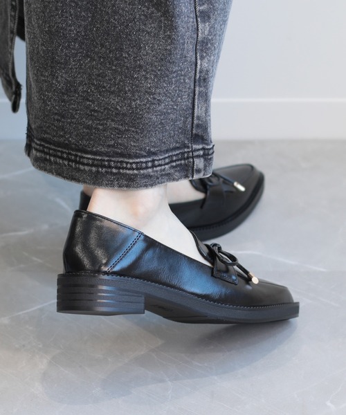 shoes365 ローファー 「shoes365」ポインテッド トゥ厚底キルト