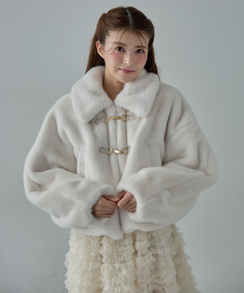 Nadana コート アウター ビット付フェイクファーショートジャケット