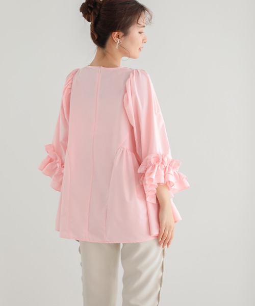 Fit more（フィットモア） ブラウス シャツ 袖フリルサイドギャザー
