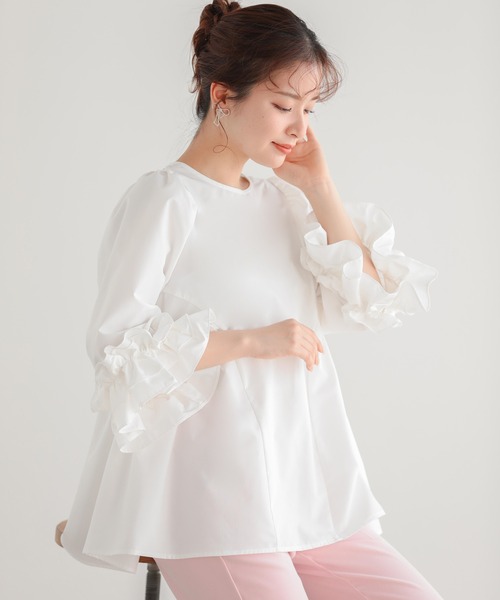 Fit more（フィットモア） ブラウス シャツ 袖フリルサイドギャザー