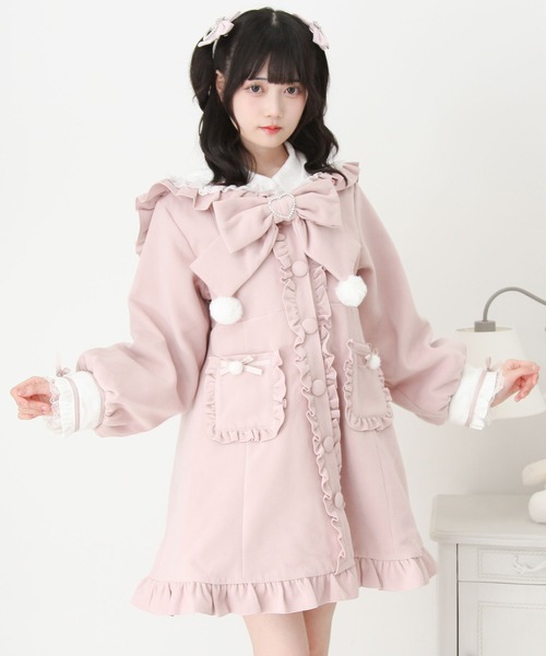 DearMyLove ステンカラーコート コート ポンポンリボンセーラー襟