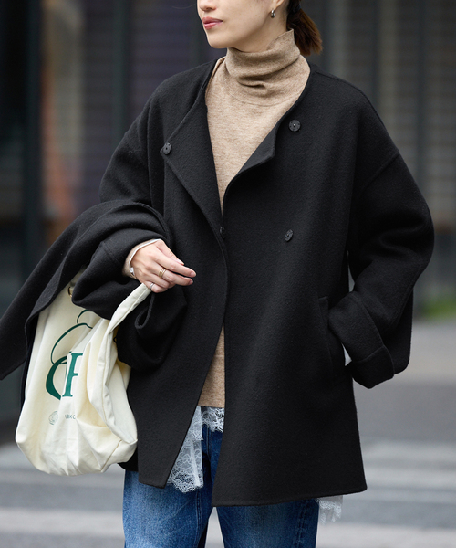 SLOBE IENA HAMILTONダブルフェイスウールノーカラーコート SLOBE IENA