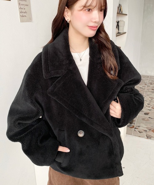 moment+ ピーコート pコート きれい目テディベアボアショート丈Pコート