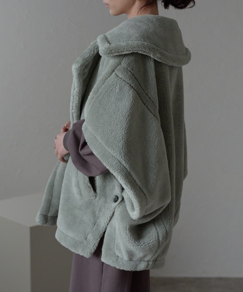 r.（アールドット） ポンチョ テディボア ケープコート レディース