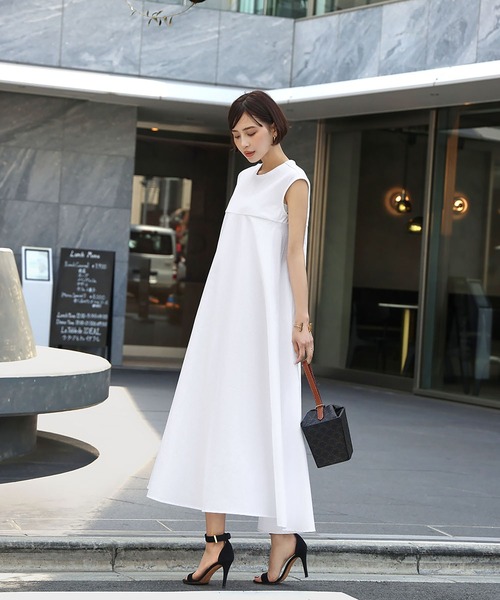 ELFRANK ワンピース 異素材ドッキングノースリーブフレアロング