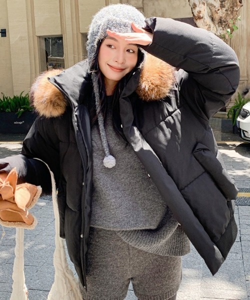 ダウンコート ダウンジャケット 2WAY ショート丈 フェイクファーフード