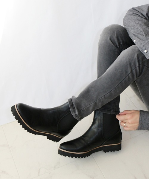 Fin（フィン） ブーツ 厚底サイドゴアブーツ「低反発スポンジ入り