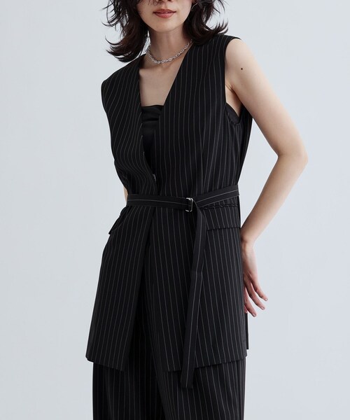 INDIVI GALLEST ベスト ジレ 「セットアップ可」ナローベルテッドジレ