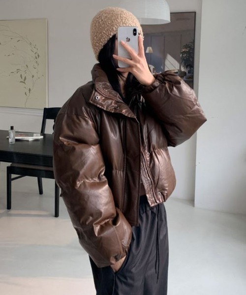 by muni:r ダウンコート ダウンジャケット レザークロップドペディン