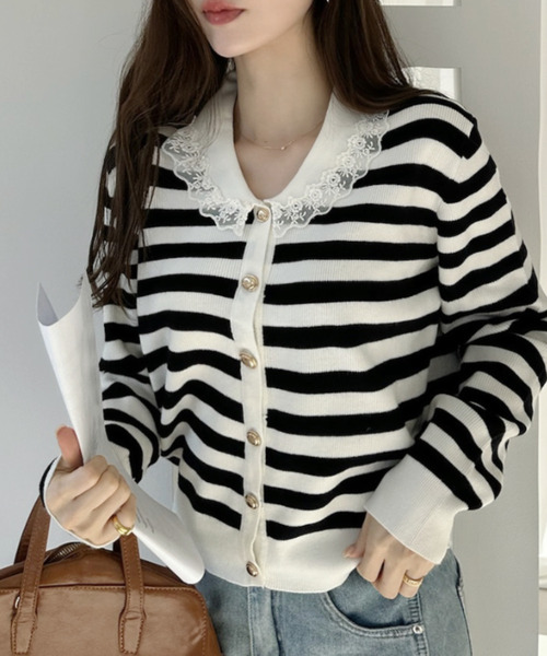 Ada. カーディガン レース 襟付き ニット カーディガン レディース