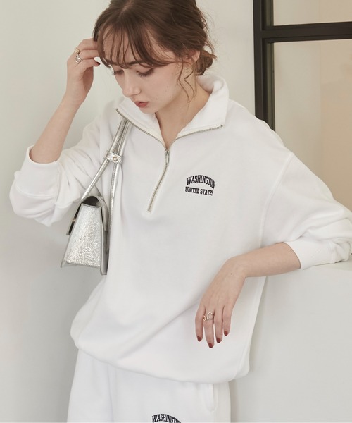 ANGIE トレーナー スウェット ワンポイント 刺繍 ハーフZIP スウェット