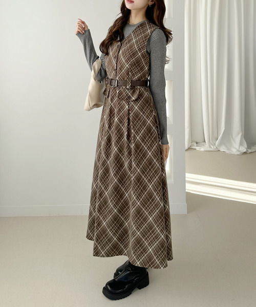 Ada. ワンピース レトロ チェック ジャンパースカート : ZOZOTOWN