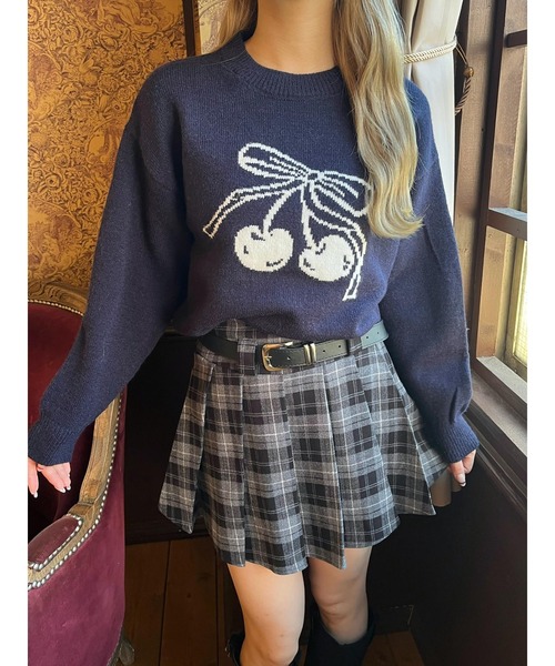 ニット セーター リボンチェリージャガードニット レディース