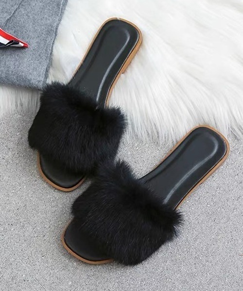 ad thie（アドティエ） サンダル ふわふわカラフル エコファーサンダル