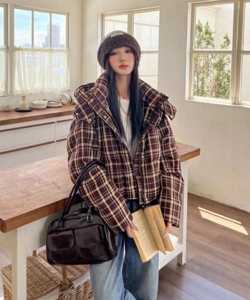 ダウンコート ダウンジャケット チェック柄エコダウンジャケット