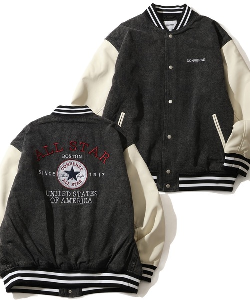 CONVERSE（コンバース） スタジャン デニム＆フェイクメルトン 袖
