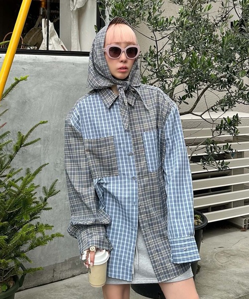 Alley Tokyo ブラウス シャツ スカーフとセットのチェックBIGシャツ