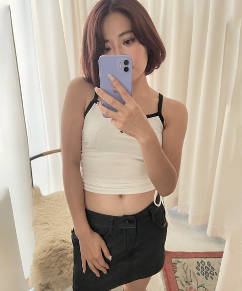 Moromoro タンクトップ ノースリーブ ポイントロゴパイピング