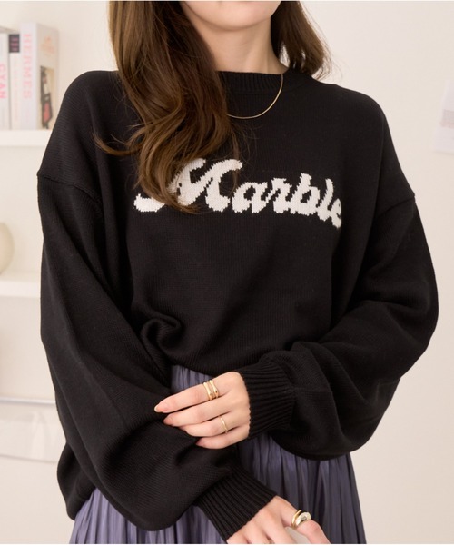 Ada. ニット セーター マーブル ロゴ ジャガード ニット レディース