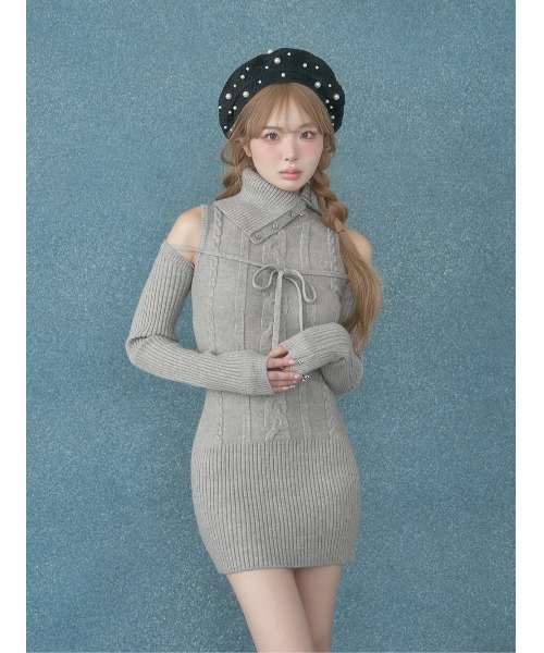 Darich（ダーリッチ） ワンピース デザインネックニットミニワンピース