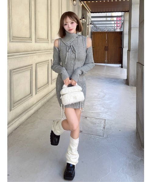 Darich（ダーリッチ） ワンピース デザインネックニットミニワンピース