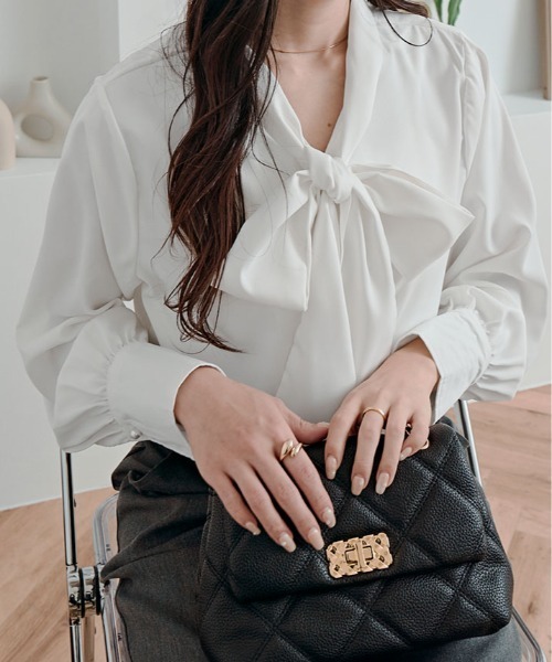 ブラウス シャツ 2way シフォン ジョーゼット ボウタイ レディース