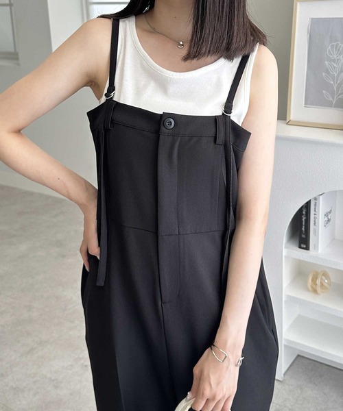 GeeRA（ジーラ） サロペット オーバーオール とろみ素材ワンボタンベア