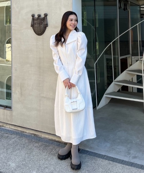 rienda（リエンダ） シャツワンピース オーバーカラーZIPフレア