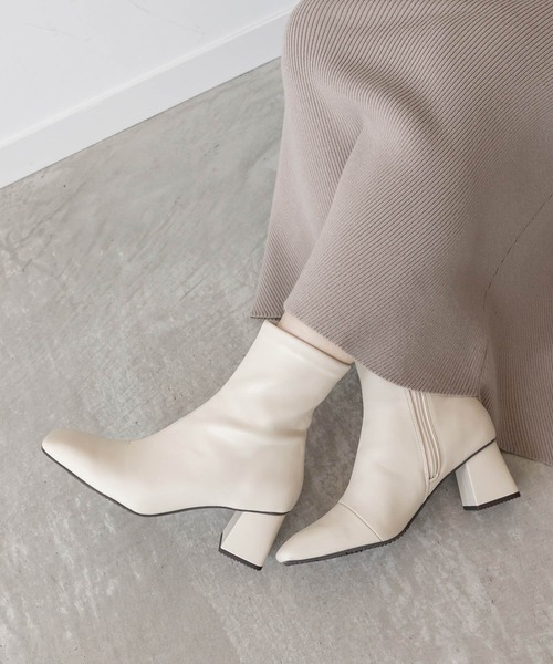 RANDA（ランダ） ブーツ 晴雨兼用 スクエアトゥチャンキーヒールブーツ