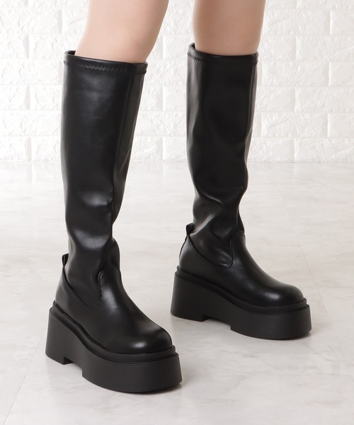 Lace Ladies（レースレディース） ブーツ レザー調厚底フラットロング