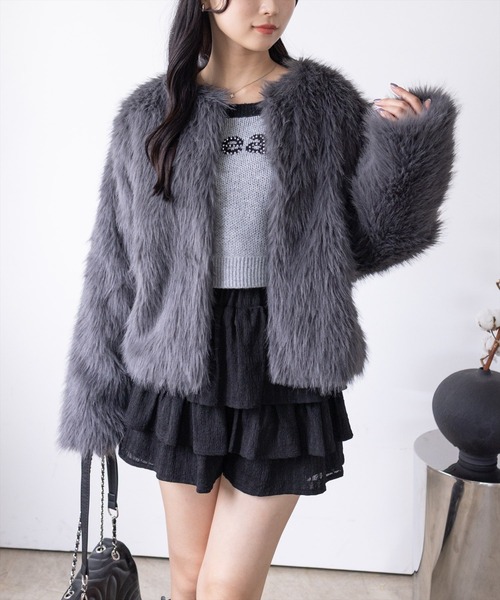 clear ジャケット ノーカラージャケット フェイクファージャケット