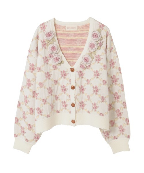 PINK HOUSE（ピンクハウス） カーディガン ローズモチーフ使い