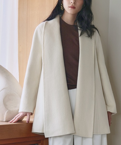 ELFRANK ノーカラーコート コート 「ウール90％＋アルパカ10