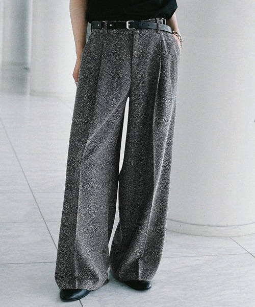 WYM LIDNM スラックス BREEZE TWEED DEEP TUCK BAGGY SLACKS メンズ