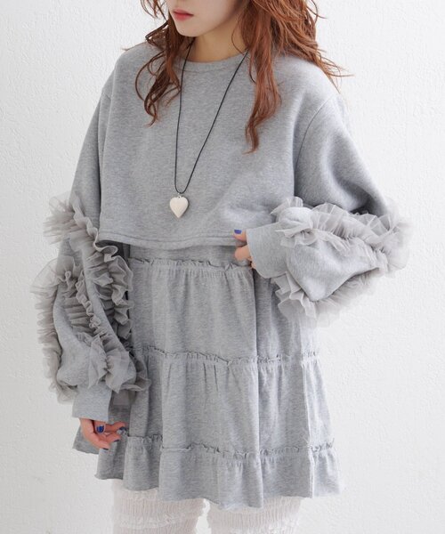 w closet（ダブルクローゼット） ワンピース チュールスリーブ