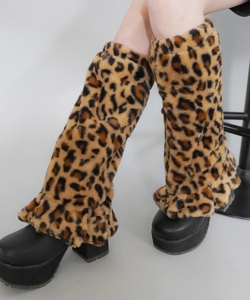 SPINNS（スピンズ） レッグウォーマー レオパード ヒョウ柄 ファー
