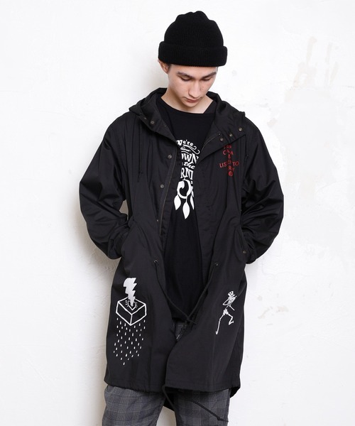 meagratia バックプリント オーバーサイズ フード モッズコート 黒 2