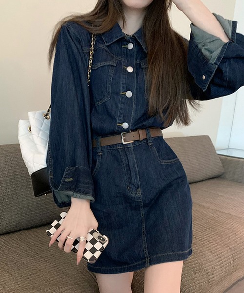 DAY CLOSET ワンピース 「ショート丈」長袖 セパレート風 Aライン