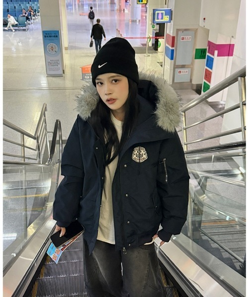 ダウンコート ダウンジャケット 2WAY フェイクファーフード脱着 エコ