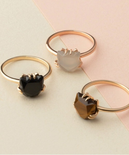 va vendome aoyama 指輪 リング K10YG ねこ ブラックカルセドニー