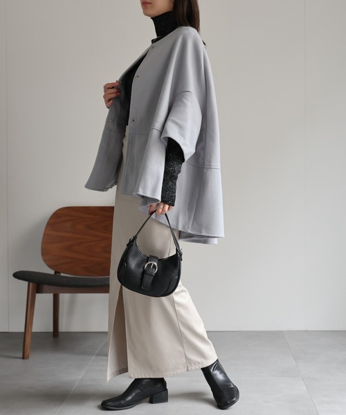 sakishimatokyo ポンチョ フェイクウール ノーカラーケープコート