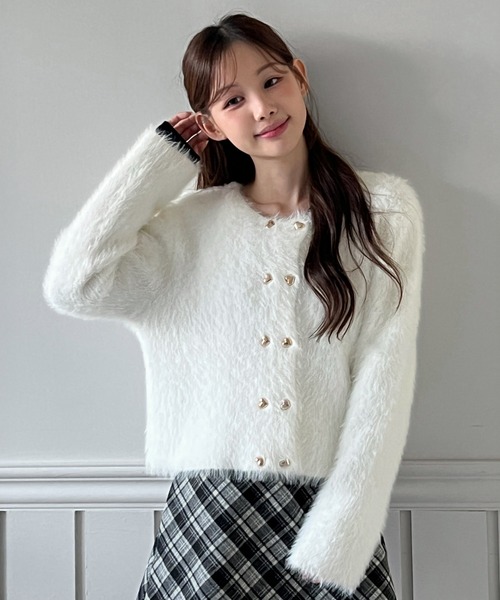 by muni:r カーディガン 「着用動画あり・3色展開」ハートボタン